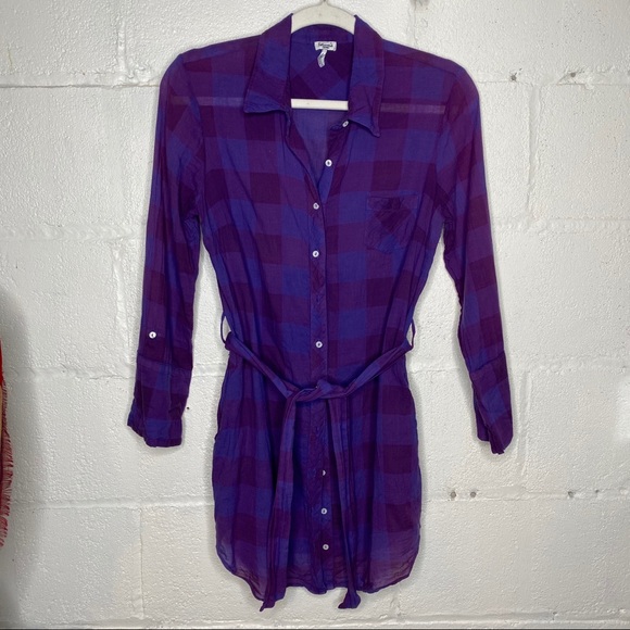 Splendid Tops - Splendid Purple Check Tie Waist Button Tunic SZ M